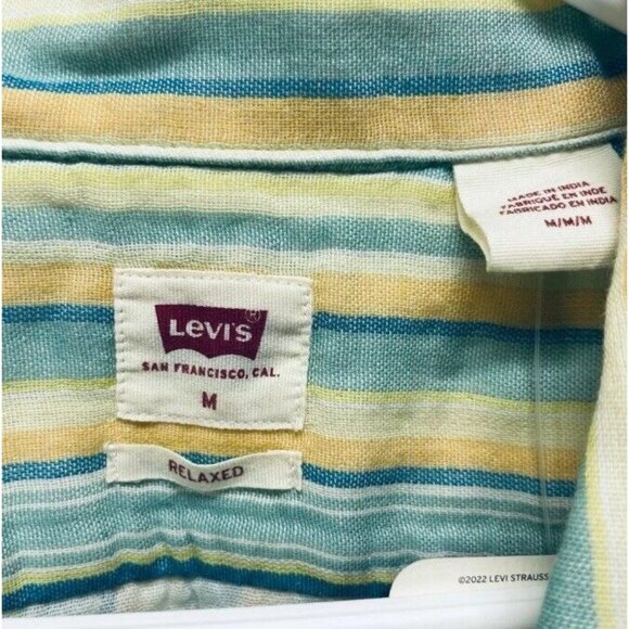 Levi’s Shirt Size M Men’s The Sunset Camp Striped Relaxed Yelow Green White New - Picture 6 of 10